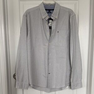 Tommy Hilfiger Men's Gray and White Striped Shirt